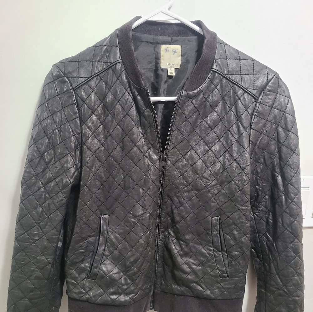 Halogen Women's Quilted Bomber Jacket 100% Leather